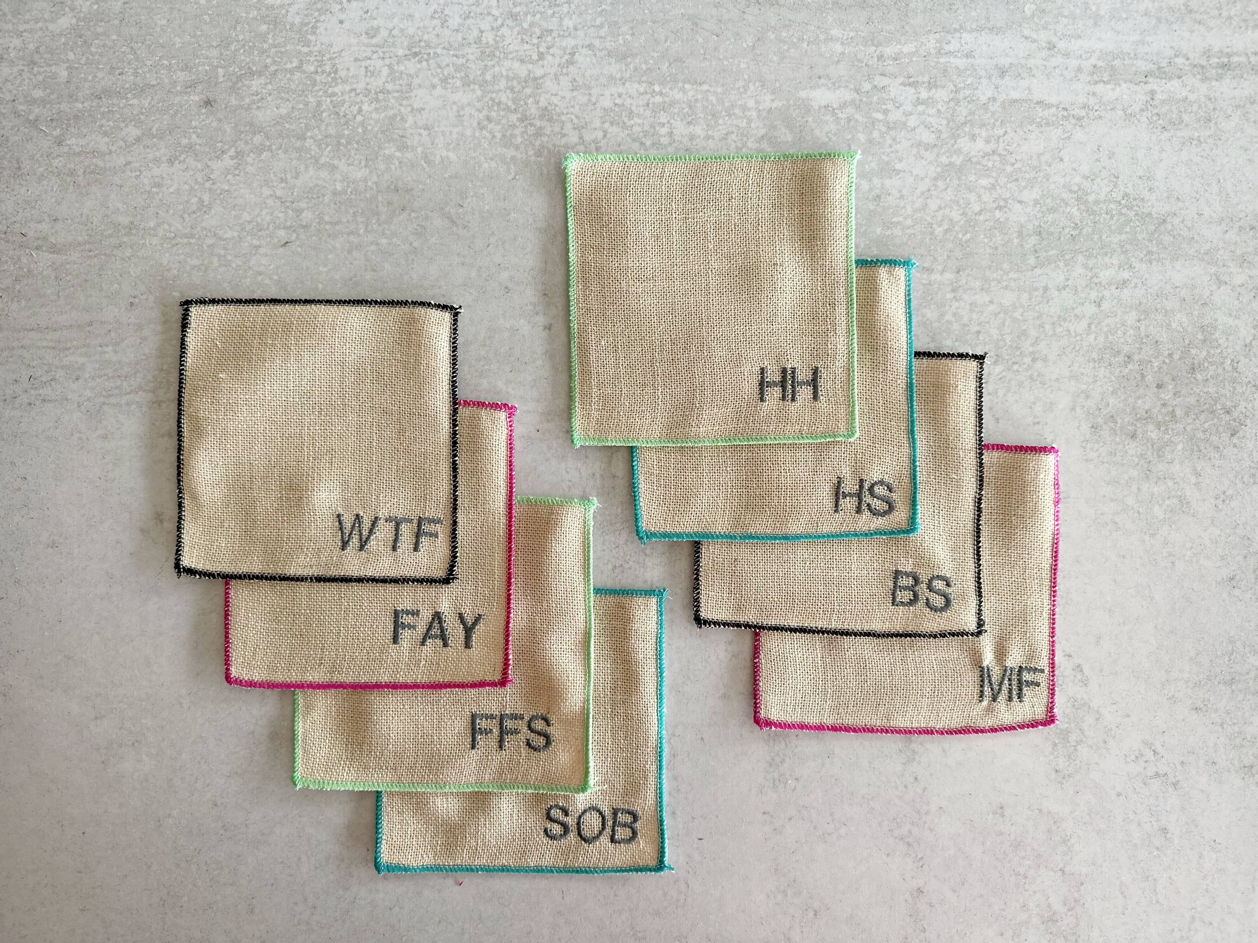 Colorful Sweary Cocktail Coasters, set of eight