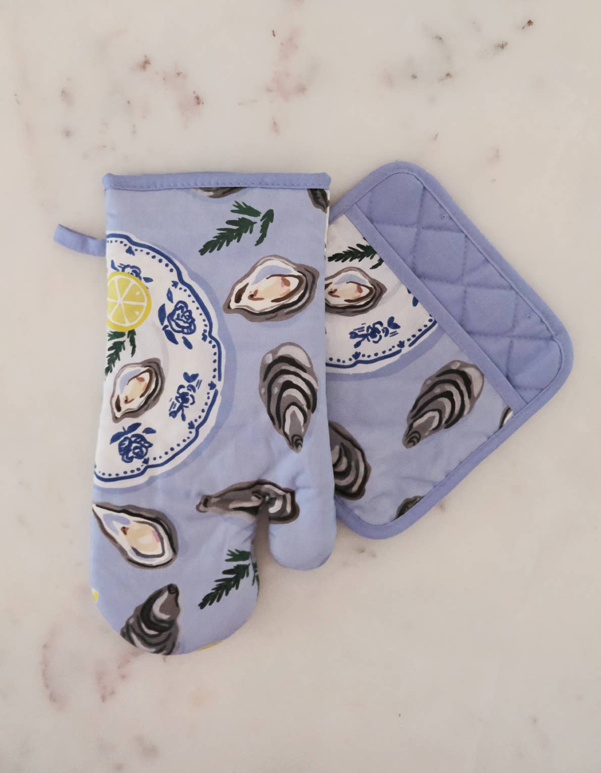 Oysters Cotton Oven Mitt + Pot Holder Set