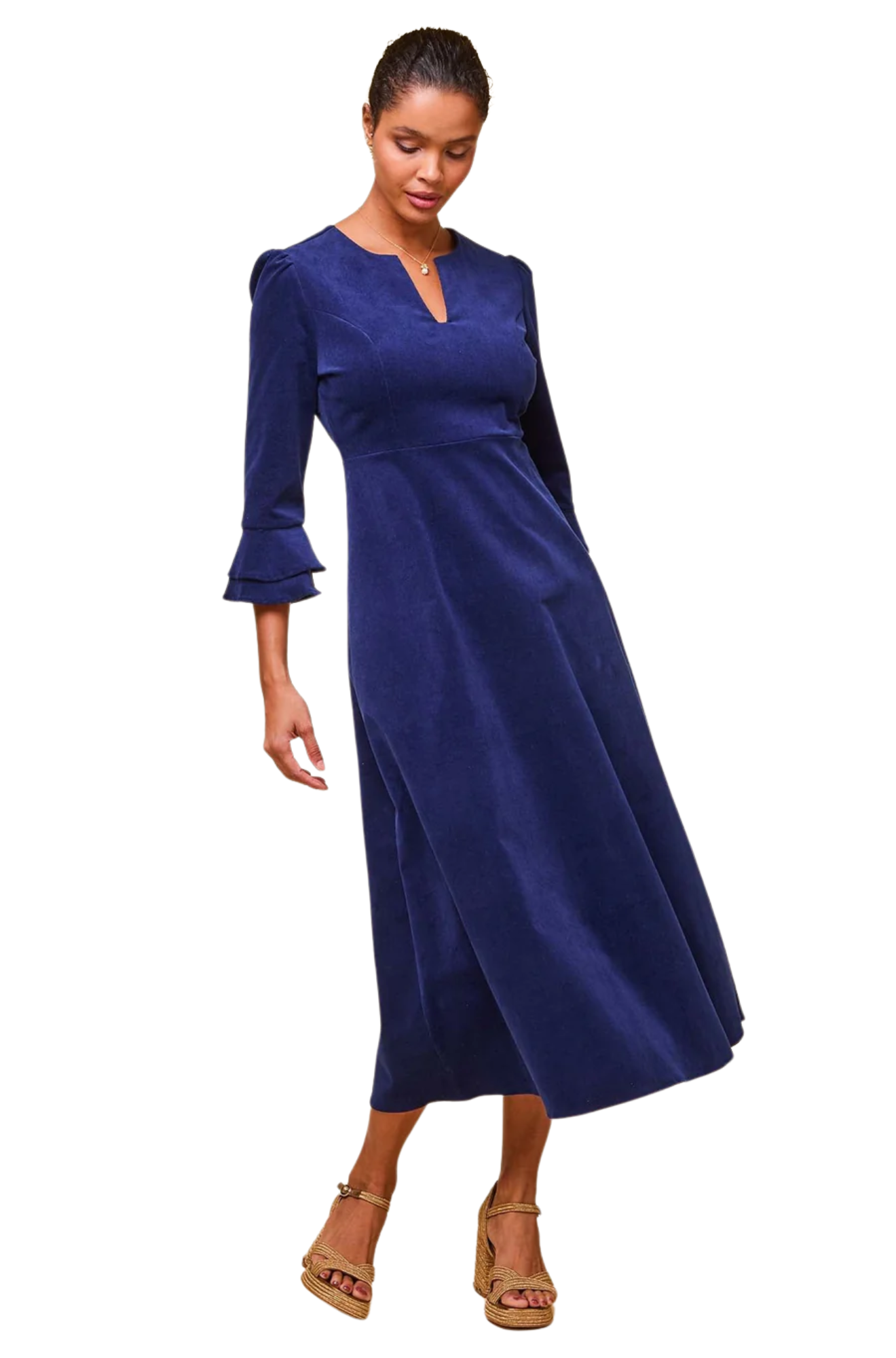 Aspiga-Jocelyn-V-Neck-3/4-Sleeve-Stretch-Corduroy-Dress