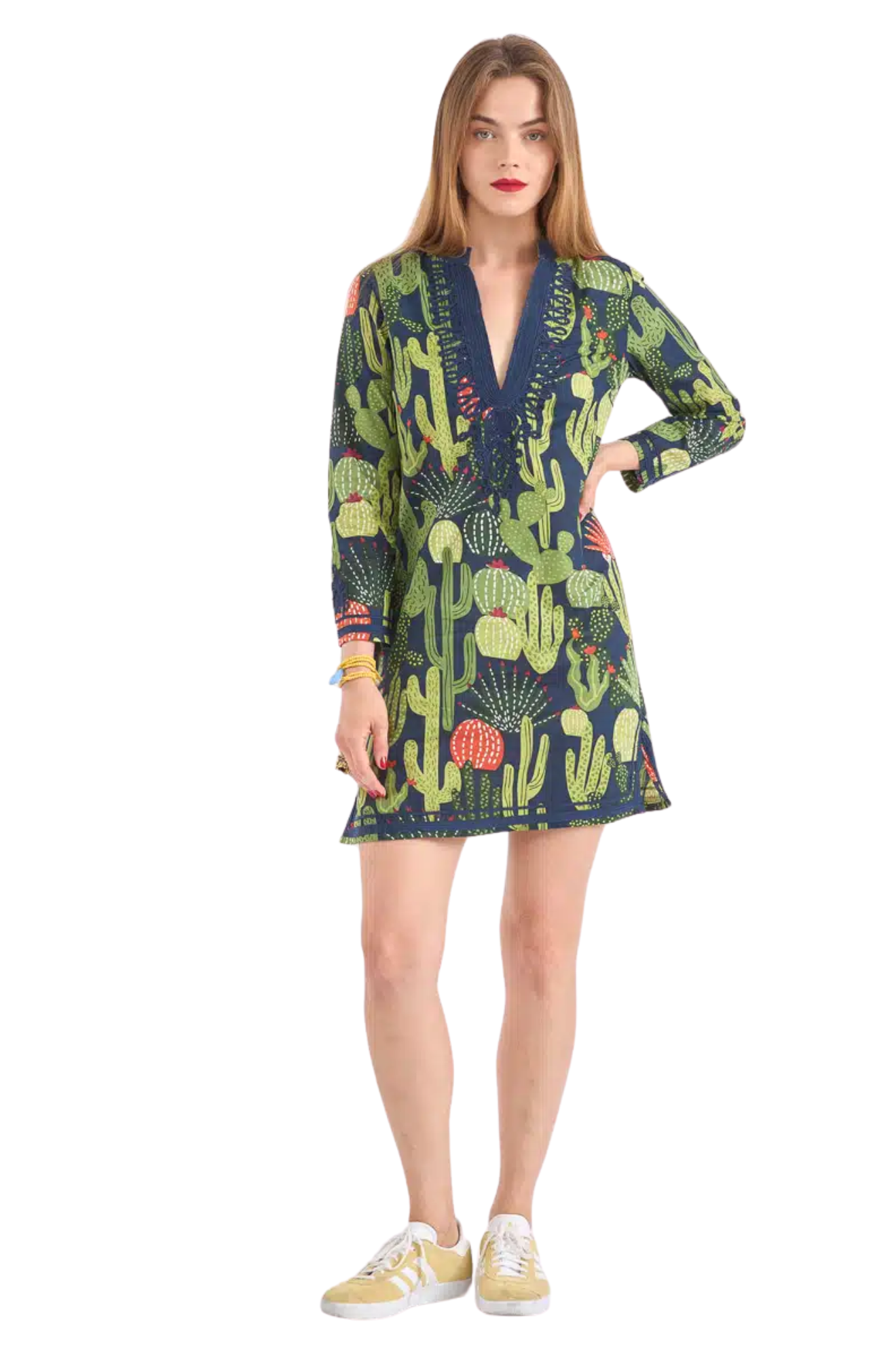 Gallabia-india-mini-cactus-print-dress-green