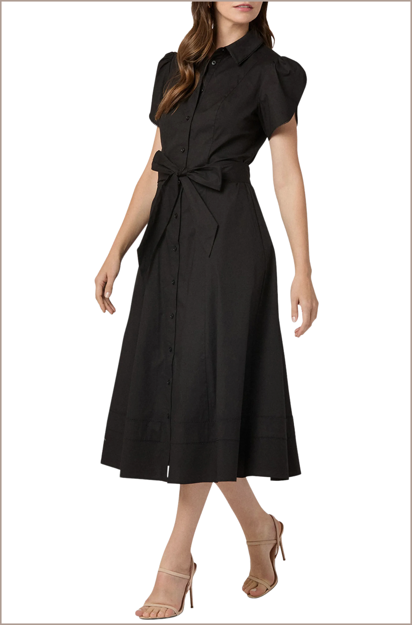 Adaya Belted Lace-Trim Midi Shirtdress