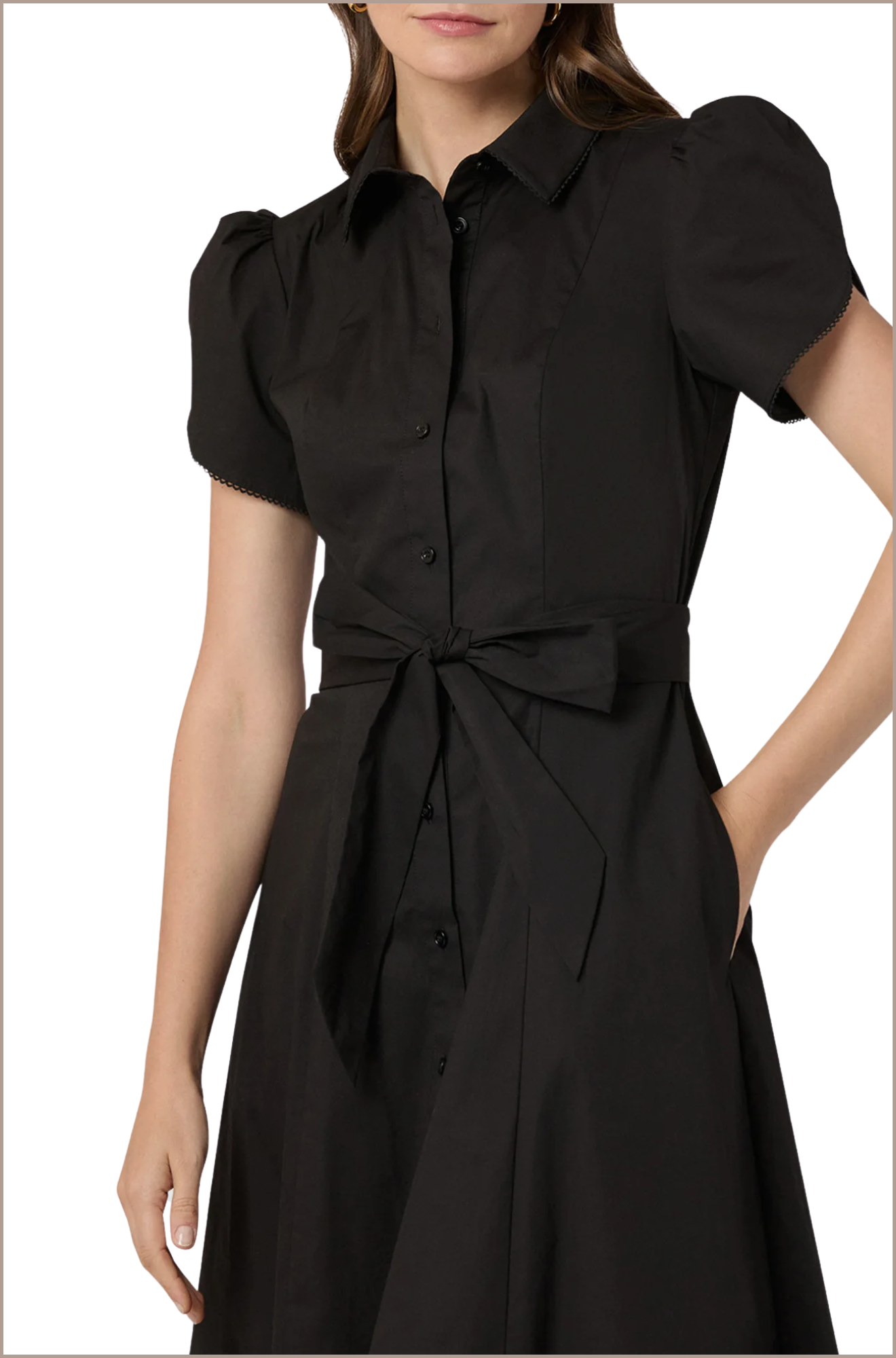 Adaya Belted Lace-Trim Midi Shirtdress