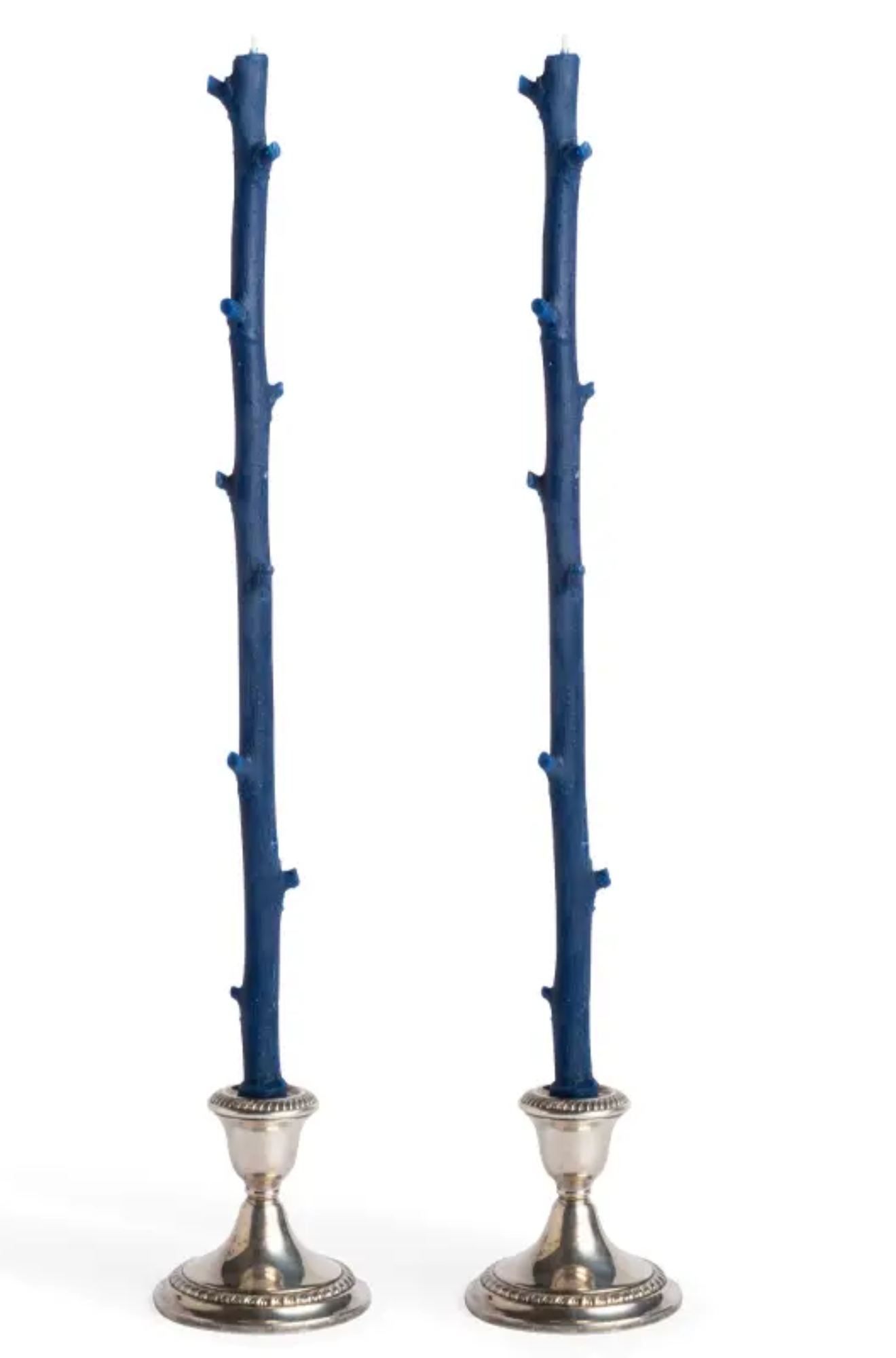 two blue branch candle tapers