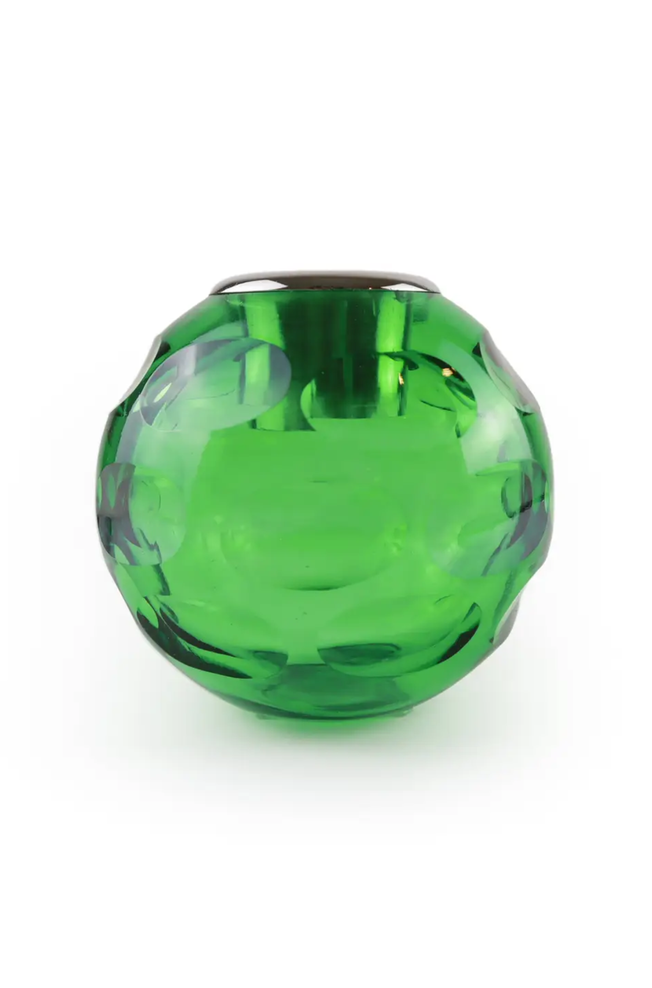Green glass match holder and striker on a white background
