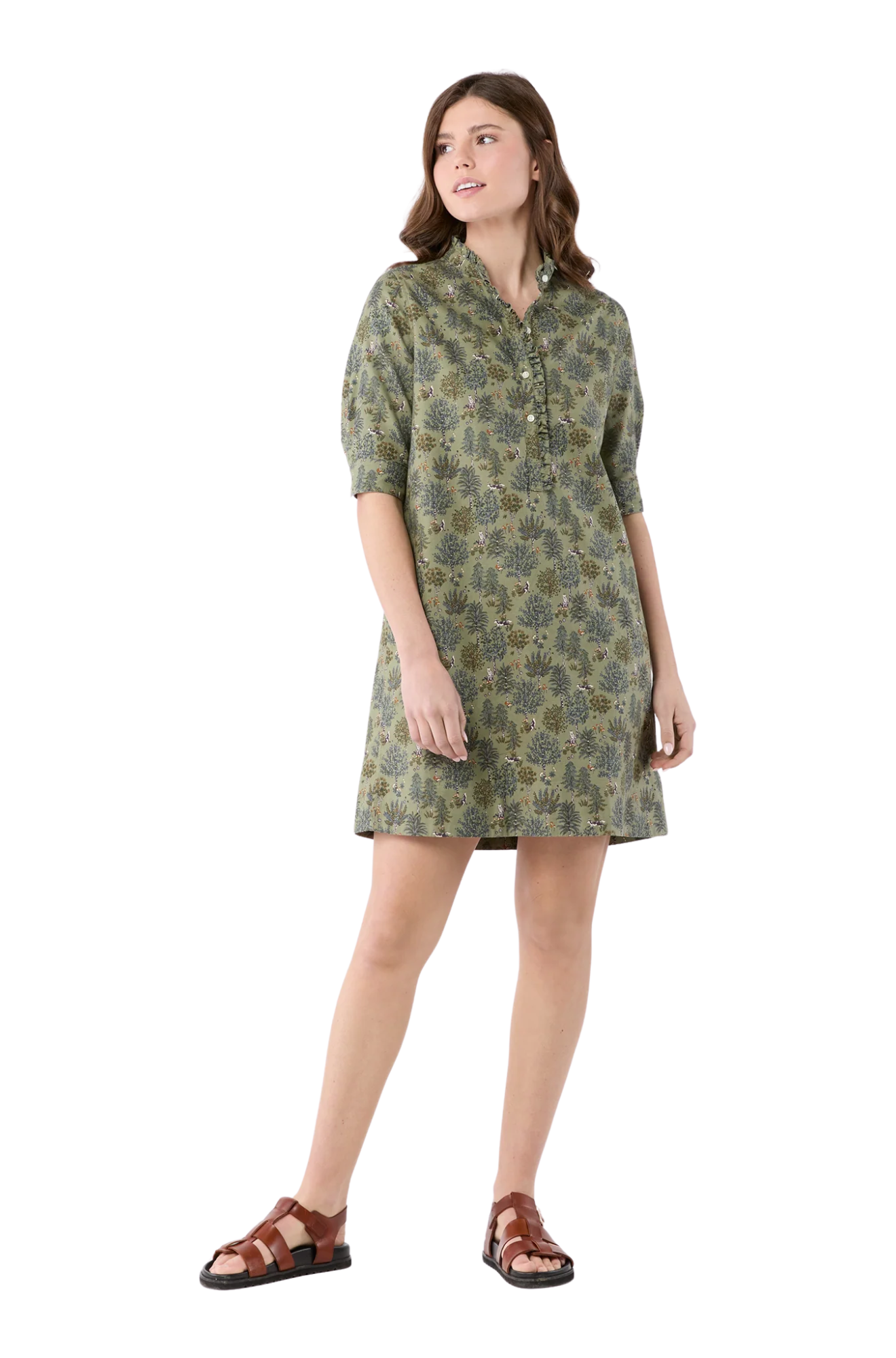 Elbow-Sleeve Frill Dress