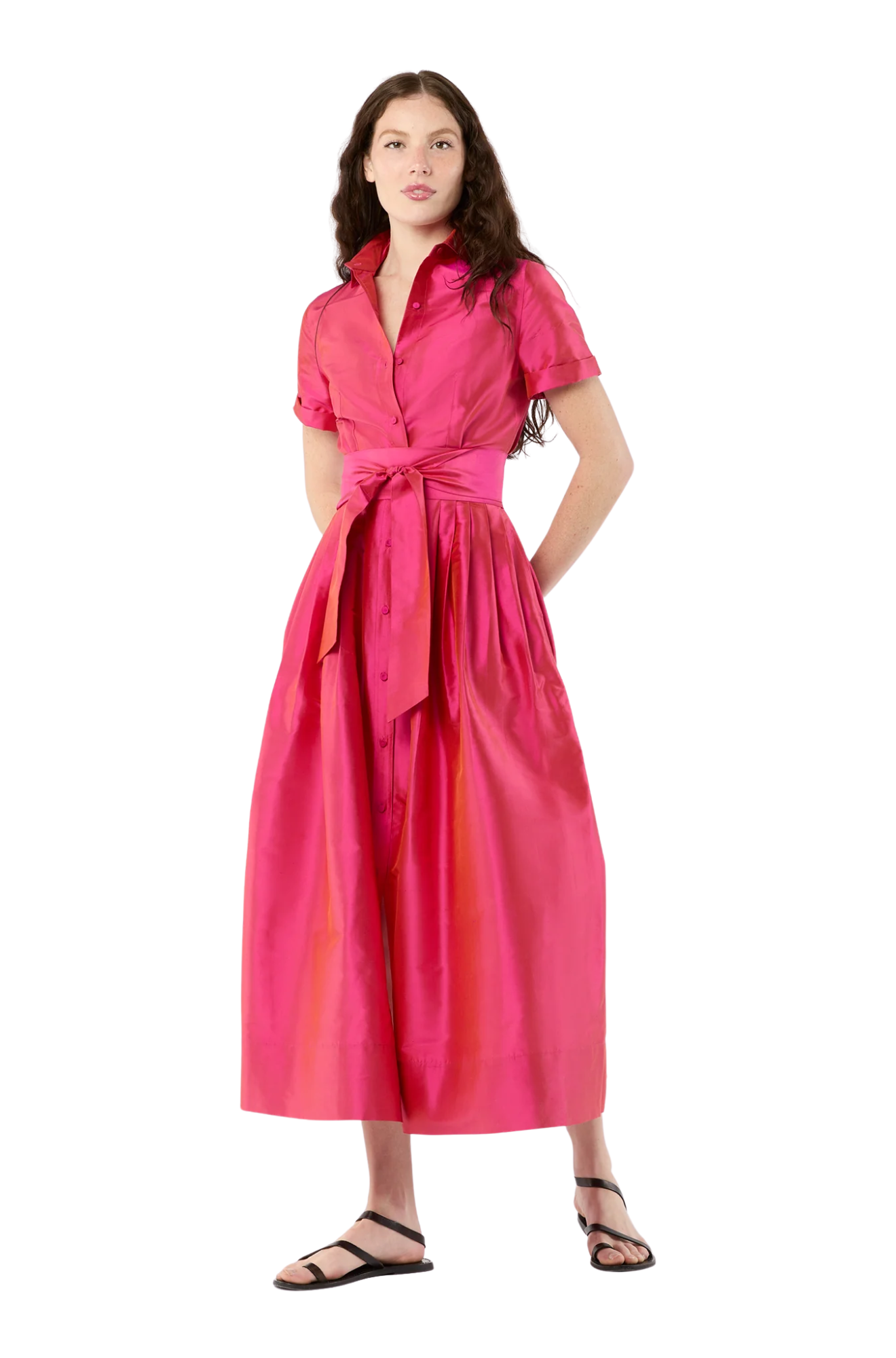 ann-mashburn-Short-Sleeved-Classic-Shirtwaist-Maxi-Dress-pink