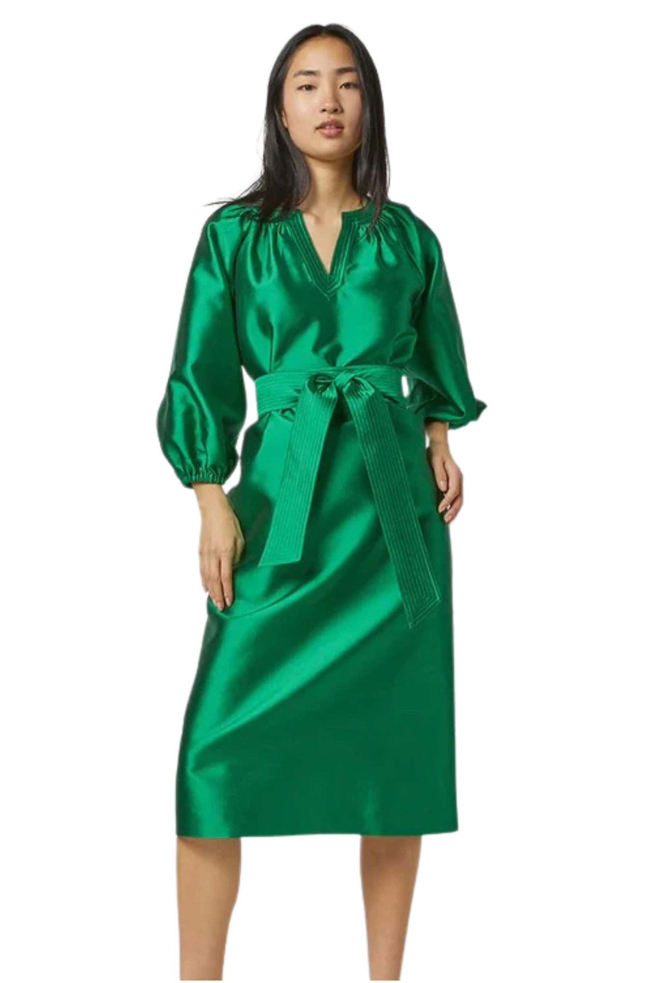 ann-mashburn-Trapunto-Blouson-Dress-Emerald-green