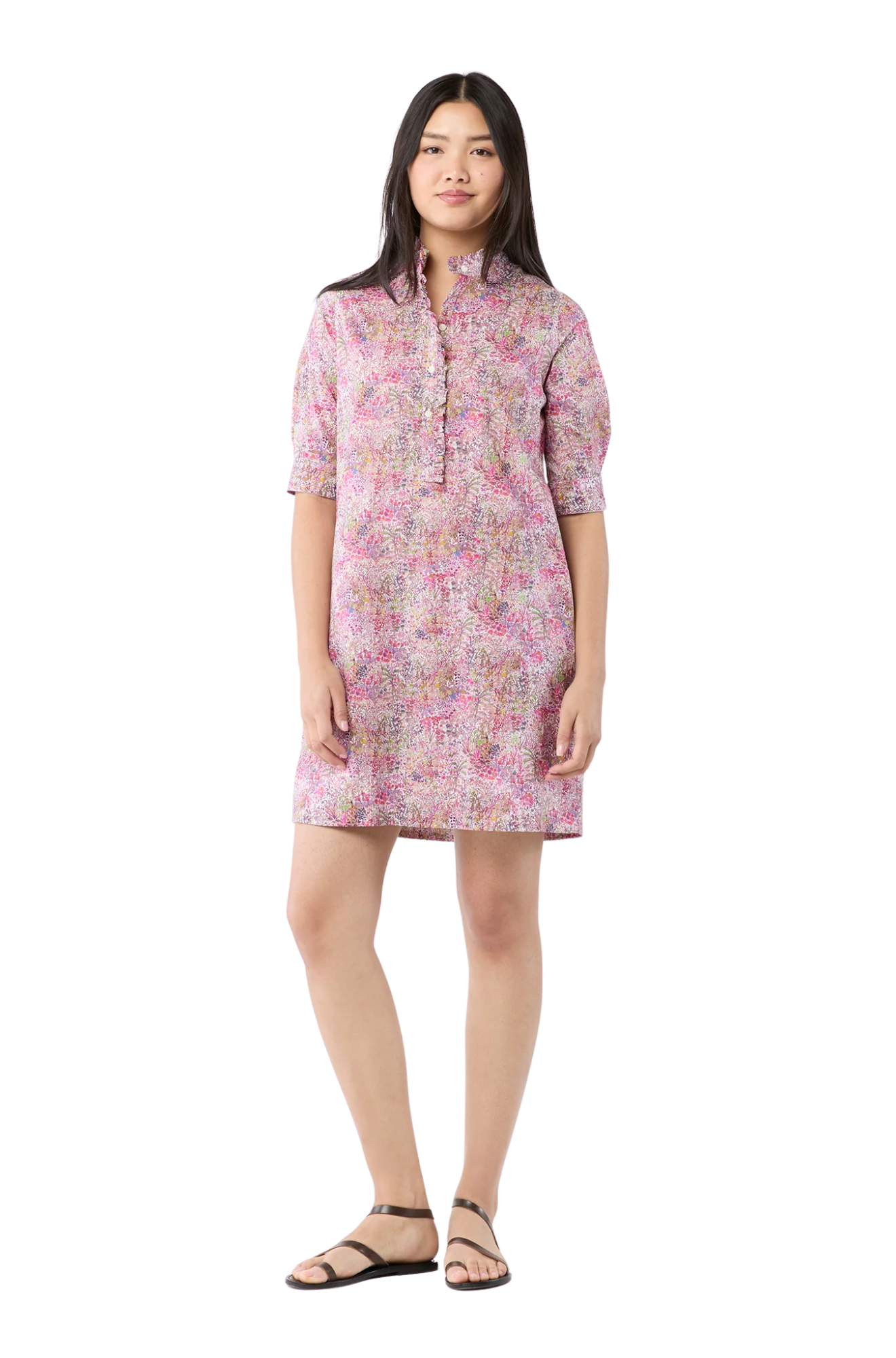 ann-mashburn-elbow-sleeve-frill-dress-pink-floral-orchard-olive