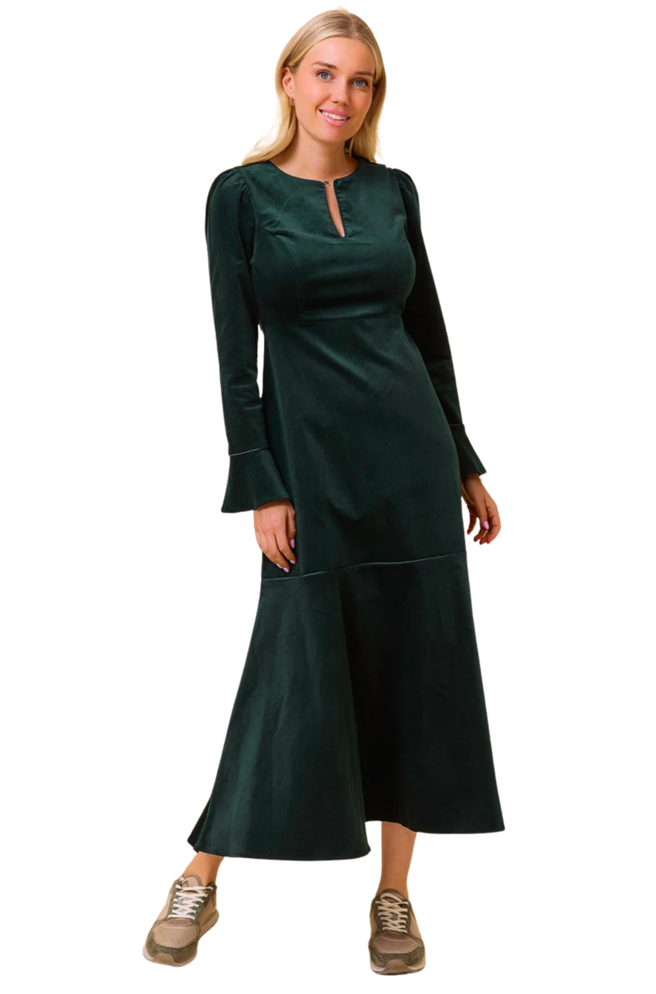 aspiga-Paloma-Round-Neck-Long-Sleeve-Stretch-Corduroy-Dress-emerald