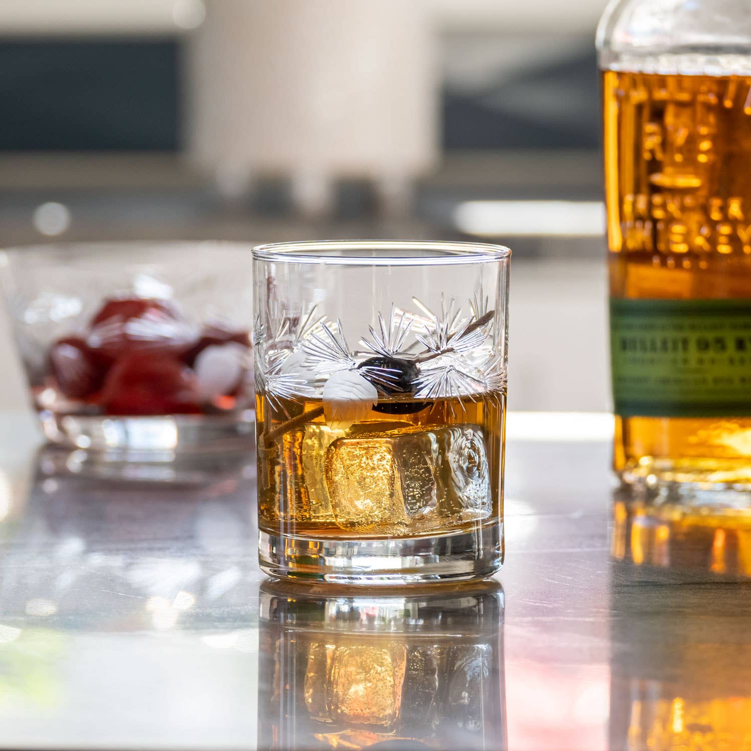 Icy Pine Double Old Fashioned 13oz – Engraved Whiskey Glass - Set of 4