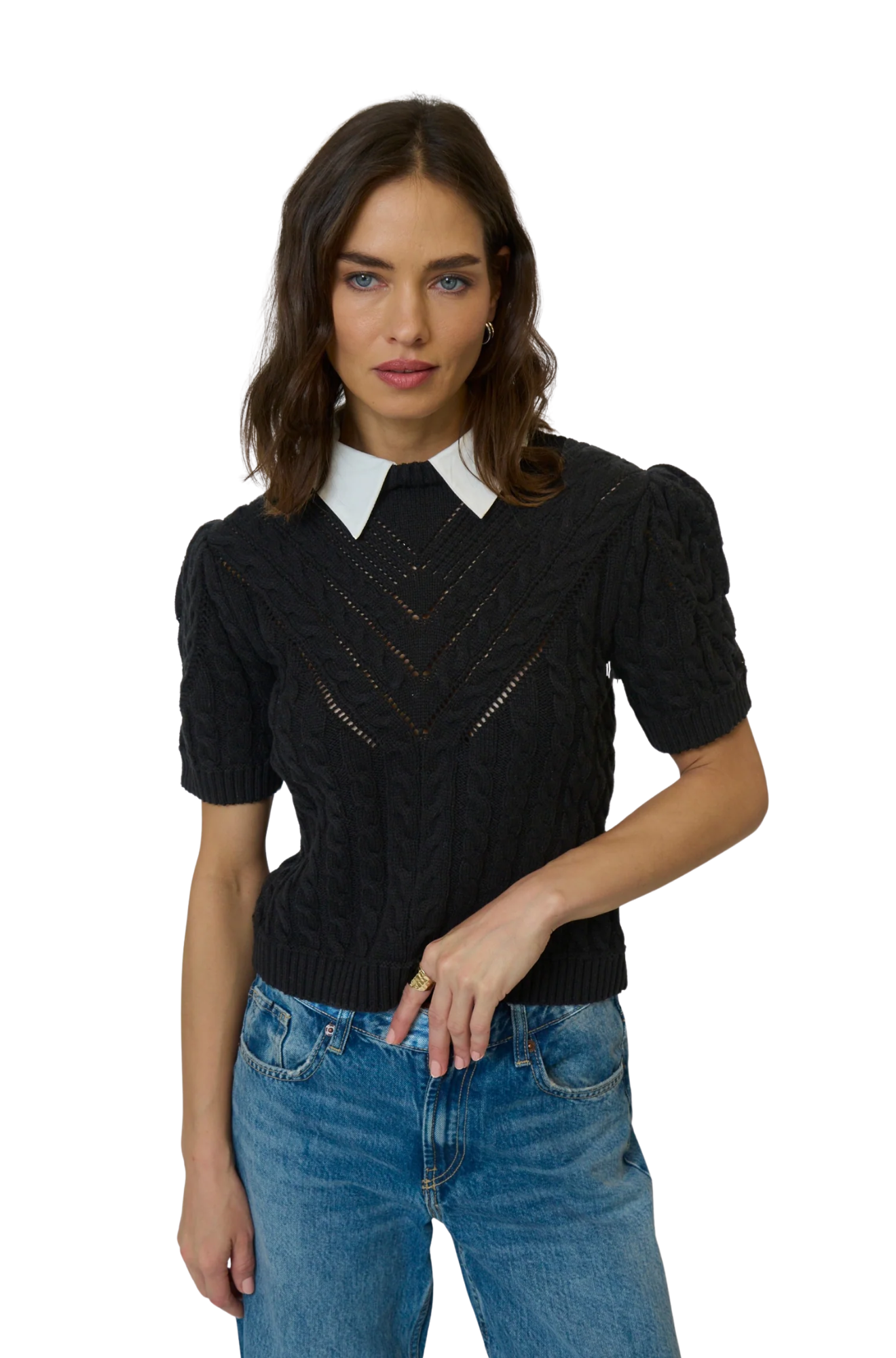 central-park-west-Brooke-Short-Sleeve-Twofer-black