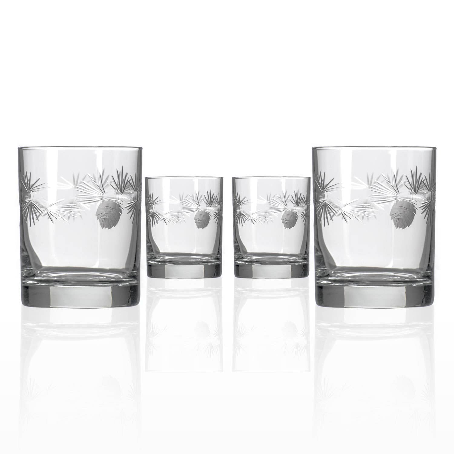 Icy Pine Double Old Fashioned 13oz – Engraved Whiskey Glass - Set of 4