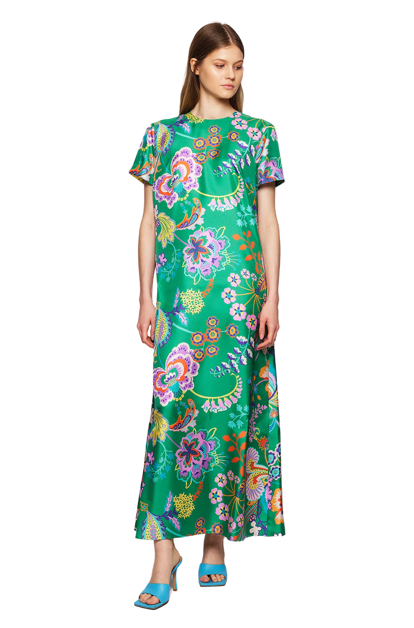 mirto-Green-Floral-Silk-Dress