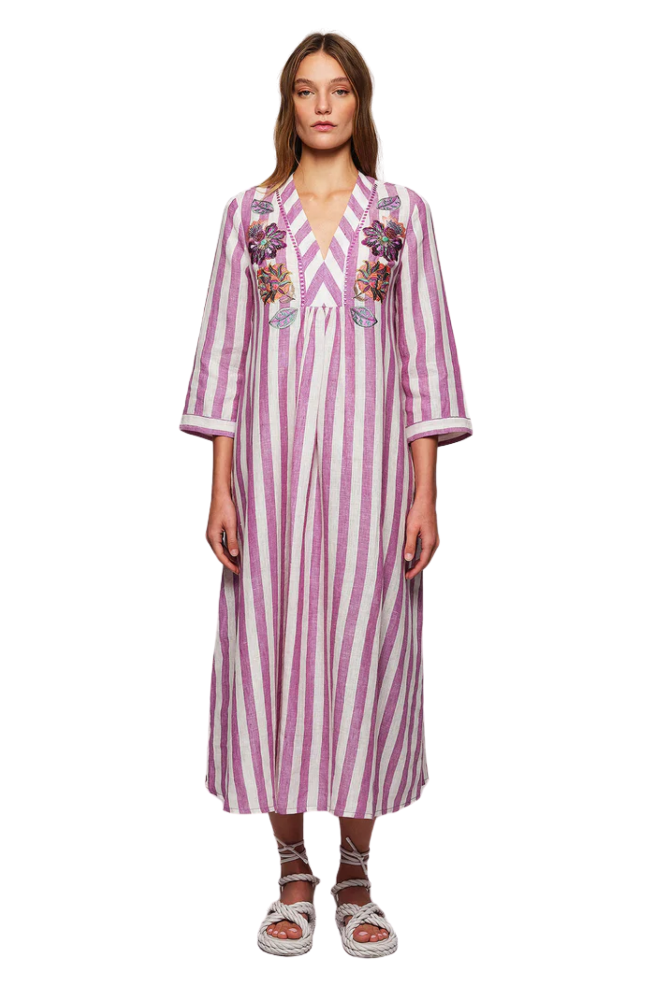 mirto-Long-Striped-Linen-Kaftan-purple