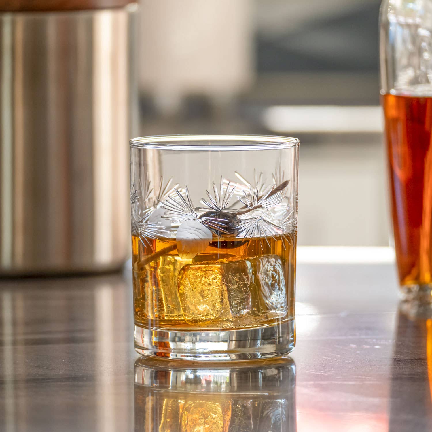 Icy Pine Double Old Fashioned 13oz – Engraved Whiskey Glass - Set of 4