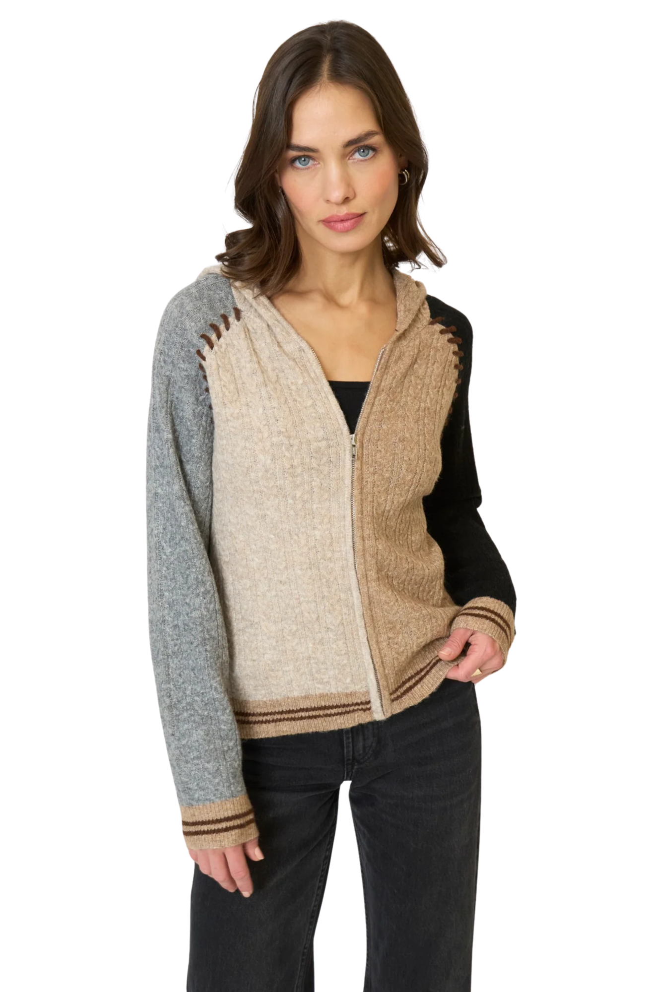 Central-Park-West-Faye-Cabled-Hoodie-W/-Whipstitch