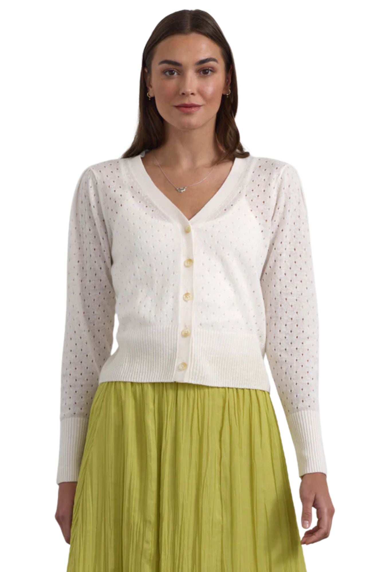 Margaret-O'Leary-Perforated-Vee-Cardigan-white