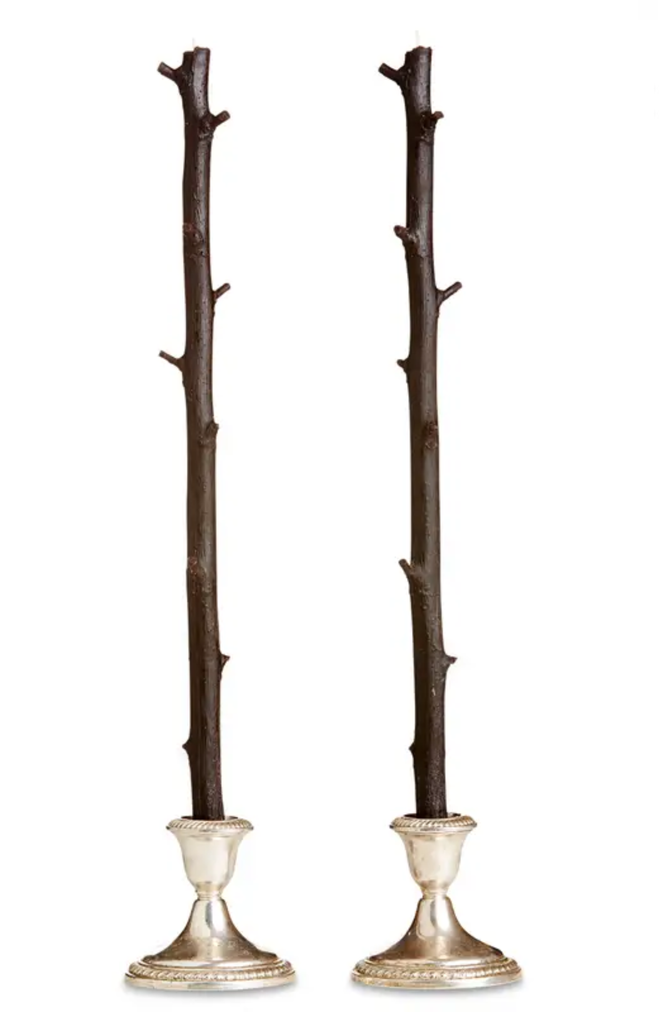 two brown branch candle tapers