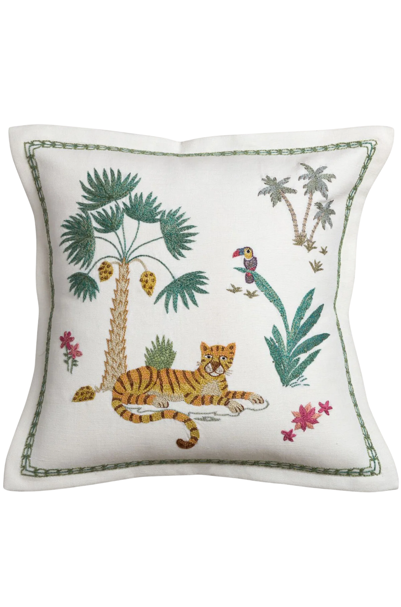 Seated tiger & cockatoo Pillow