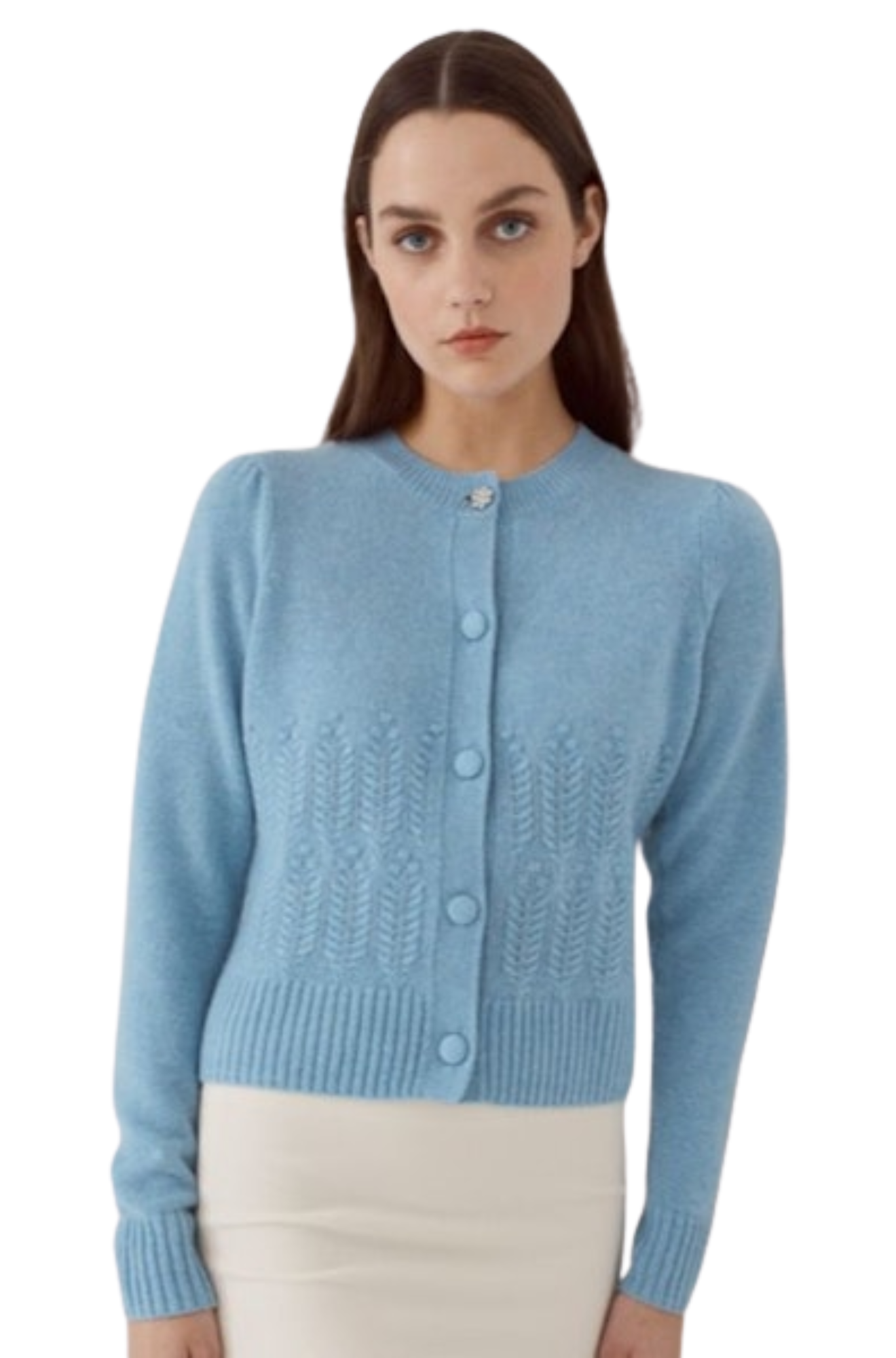 Puff Sleeve Popcorn Stitch Cardigan