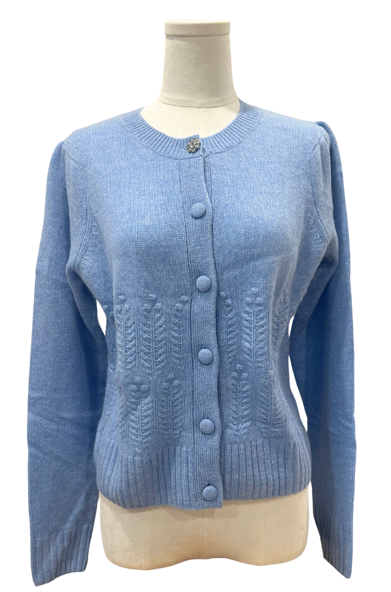 Puff Sleeve Popcorn Stitch Cardigan