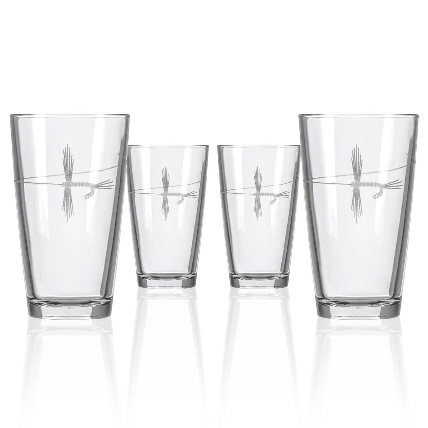 Fly Fishing Pint Glass 16oz - set of 4
