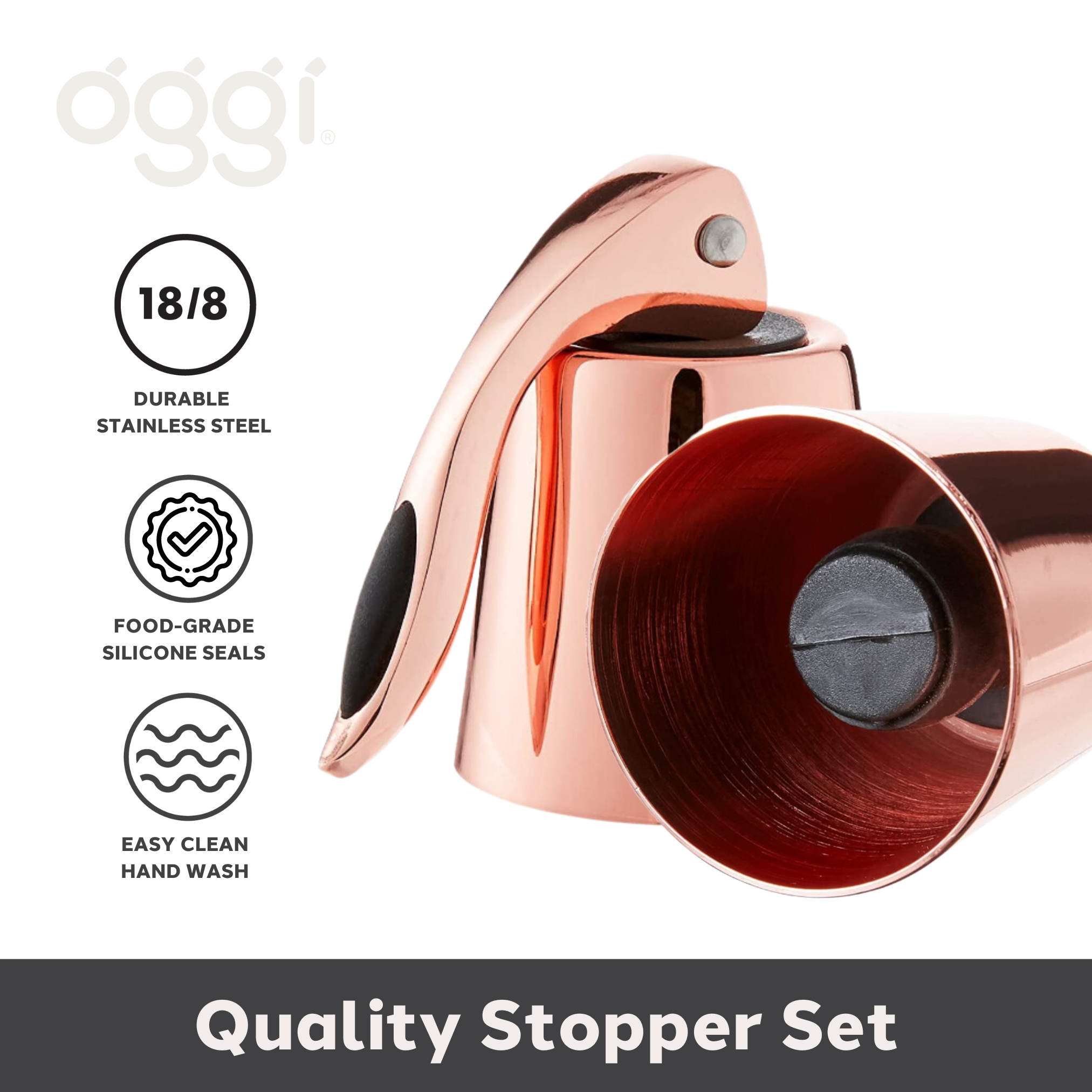 Set of 2 Airtight Bottle Stoppers, Copper