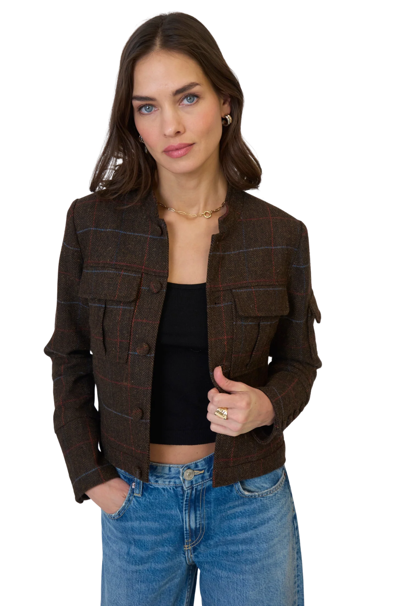 central-park-west-eden-plaid-military-jacket-brown
