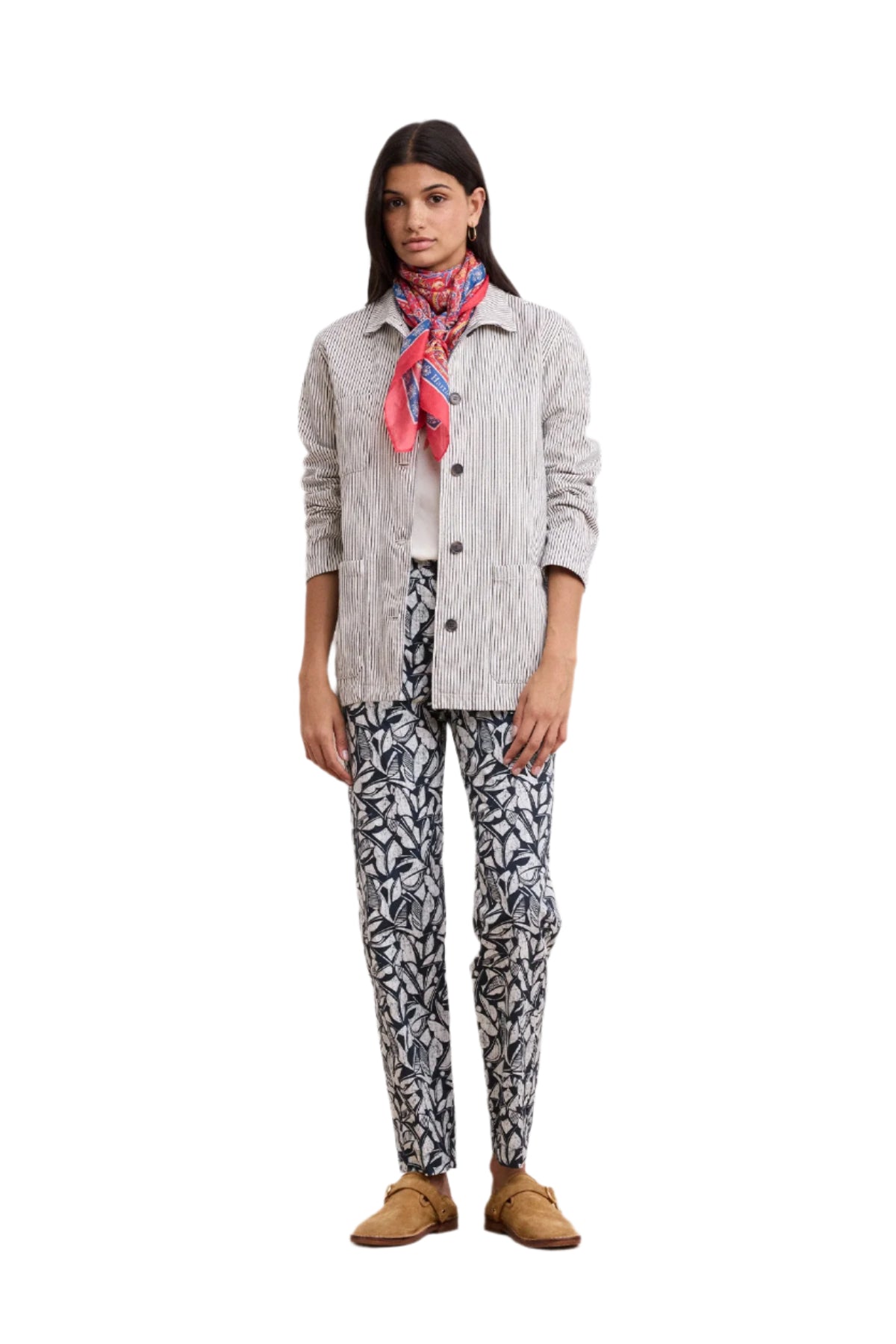 hartford-woman-woven-striped-jacket-black-white